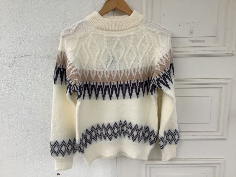 Jumper offwhite, beige og grå