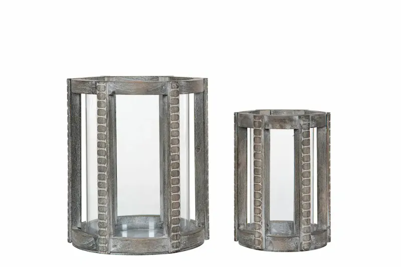 Lyslykt tre m/ glass, 2 i settet